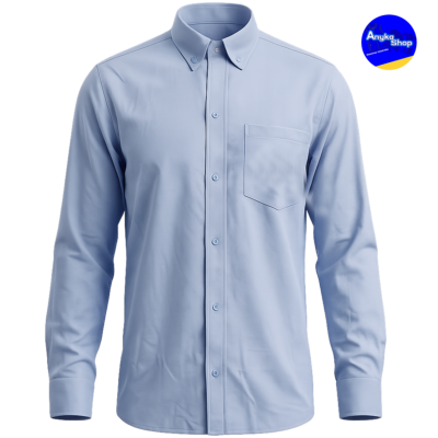 Camisa oxford azul claro manga larga para hombre con bolsillo frontal