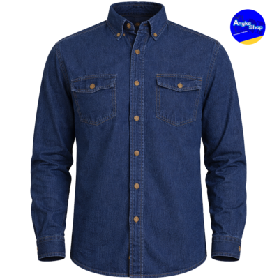 Camisa jeans dotación caballero azul manga larga uniforme empresarial